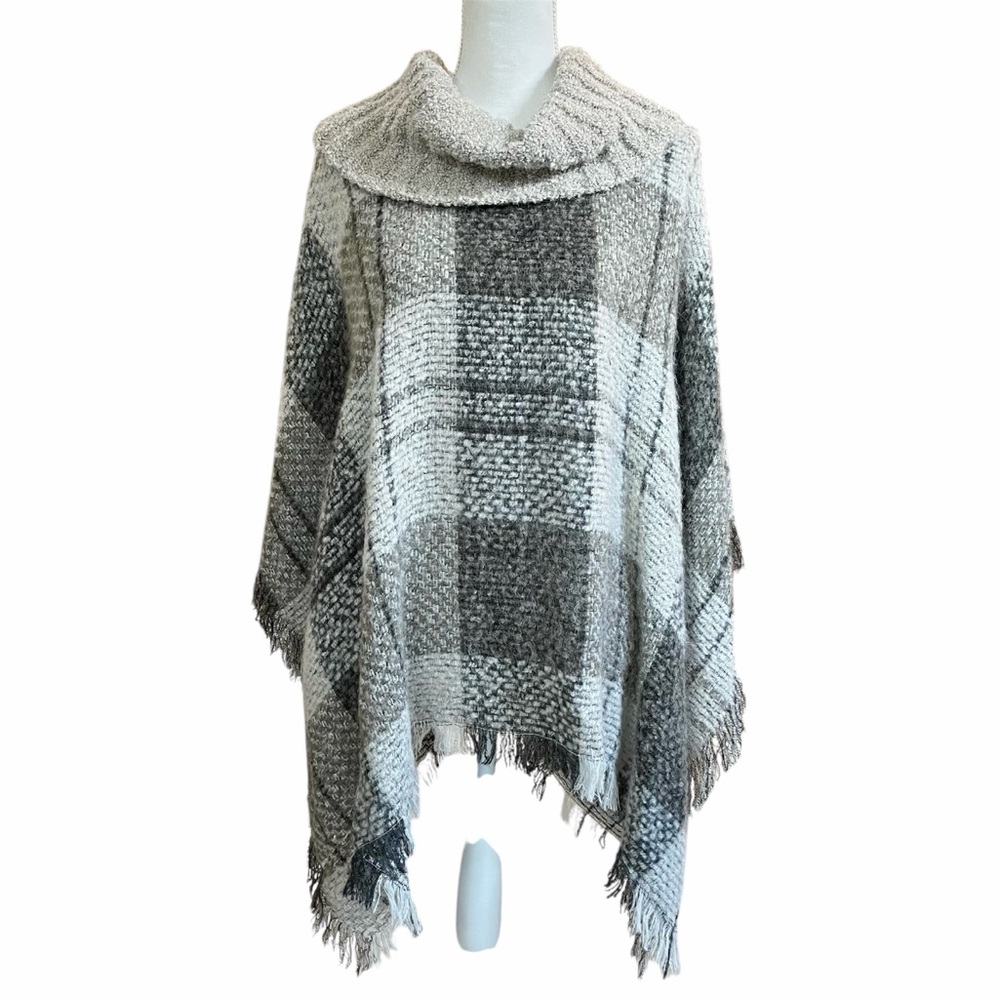 Roots Wool Blend Fringe Cowl Neck Poncho - Winter Wear